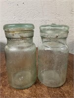 S/2 Vintage Putnam Lightning Jars w/ Lids