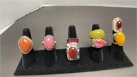 (8) Rings with stones, some are marked .925 but