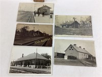 (6) Real Photo Railroad Train Depot Postcards,