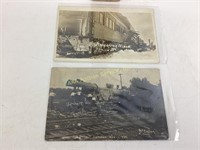 (2) Real Photo Train Wreck Postcards Keystone and
