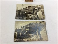 (2) Wabash Valley Train Wreck Photo Postcards,