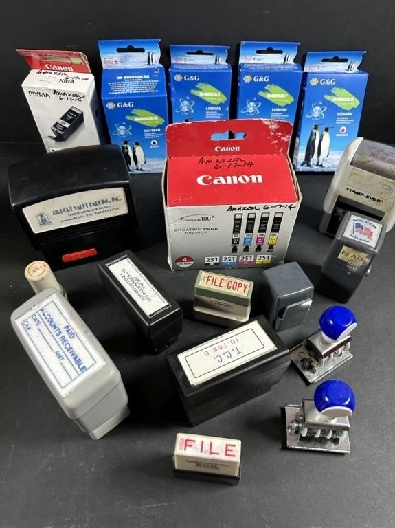 Canon ink and file stamps.