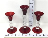 Ruby Red & Clear Glass Candleholders