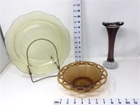 Vintage Glass Plate,Bowl & Vase
