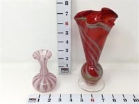 Pink Venetian Glass Vase & Red Ruffle Vase
