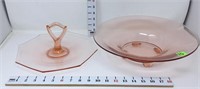Pink Depression Glass Appetizer Tray & Footed