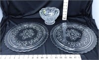 (2) Clear Glass Cake Plates & Bowl