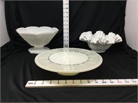 (2) Milk Glass Bowls & Cake Stand