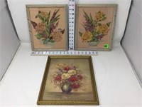 (3) Framed Floral Pictures