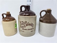 (3) Stoneware Jugs- (1) Amana Colonies