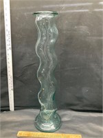 Tall Wavy Twist Green Glass Floor Vase