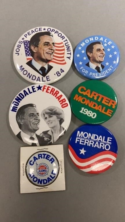 6-Carter, Mondale, Ferraro Campaign Pins- See Pics