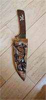 Knife and Carved Deer Wooden Sheath