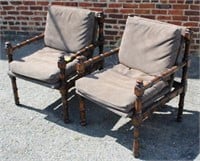Pair Bamboo Style Chairs 34"