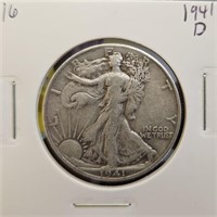 1941 D 90% Silver Walking Liberty Half Dollar