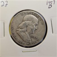 1957 D 90% Silver Franklin Half Dollar