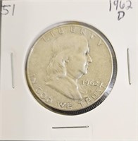 1962 D 90% Silver Franklin Half Dollar