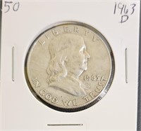 1963 D 90% Silver Franklin Half Dollar