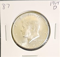 1964 D 90% Silver Kennedy Half Dollar