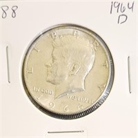 1964 D 90% Silver Kennedy Half Dollar