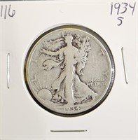 1934 S 90% Silver Walking Liberty Half Dollar