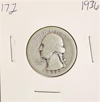 1936 90% Silver Washington Quarter