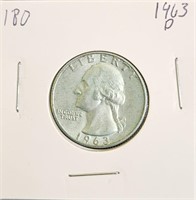 1963 D 90% Silver Washington Quarter