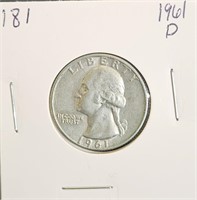 1961 D 90% Silver Washington Quarter