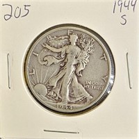 1944 S 90% Silver Walking Liberty Half Dollar