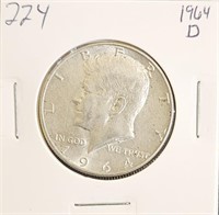 1964 D 90% Silver Kennedy Half Dollar