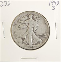 1943 S 90% Silver Walking Liberty Half Dollar