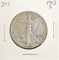 1942 S 90% Silver Walking Liberty Half Dollar