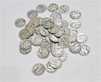 $5 Dollar Roll Of 50 90% Silver Mercury Dimes