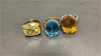 (3) Gemstone rings, medium sized, all have makers