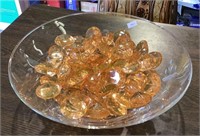 12 inch glass centerpiece bowl filled with gold