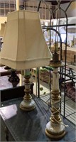 Vintage gold tone medal and marble table lamps -