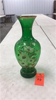 17” green deco glass vase