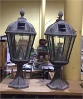 Pair of a solar lighted lamp post lantern-style