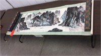 65”L x 2’T oriental painted scroll w/case