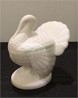 LE Smith covered turkey milk glass white candy