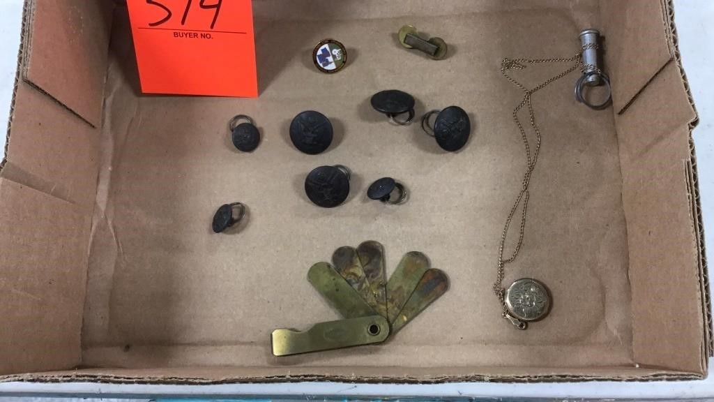 Military buttons, thickness gauge , locket