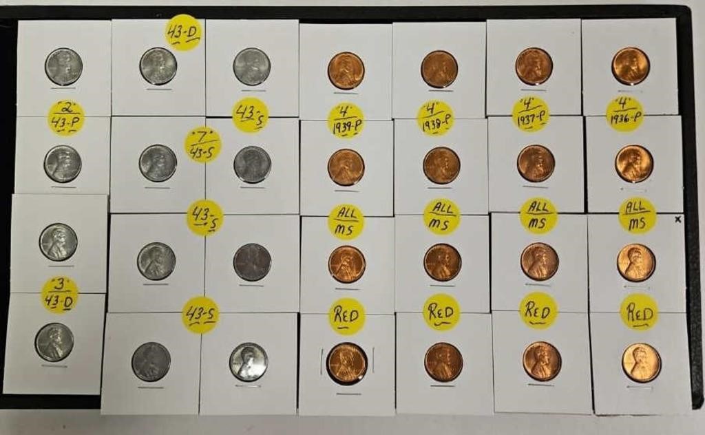 (28) MS/BU & BU Red Lincoln Wheat Cents