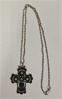 Mexican Silver Turquoise & Amethyst Cross Necklace