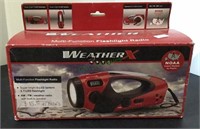 Weather X multi function flashlight radio.