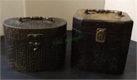 Two decorative boxes wood with metal handles and