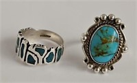 (2) Navajo Sterling Silver & Turquoise Rings