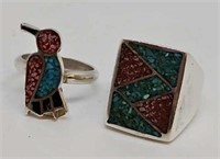 Jewelry - (2) Sterling Silver & Turquoise Rings