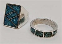 Jewelry - (2) Sterling Silver & Turquoise Rings