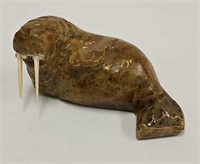 Carved Stone Alaskan Walrus (signed Ekemo)
