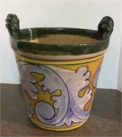 Two handled terra-cotta with hand painted and